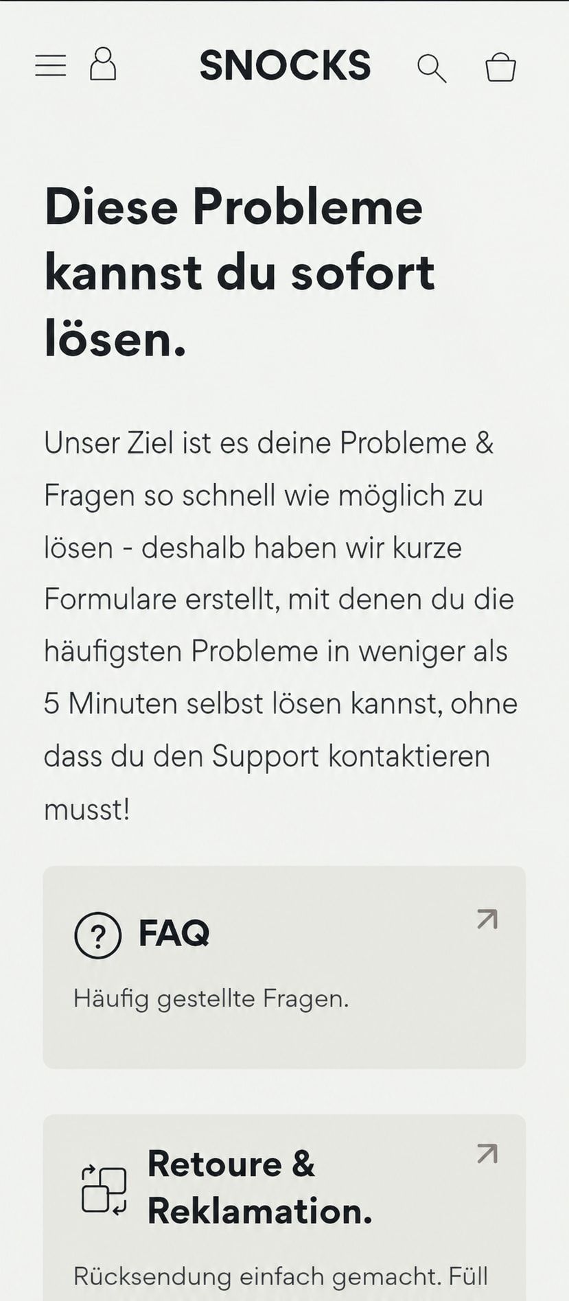 SNOCKS customer support page with self-service forms